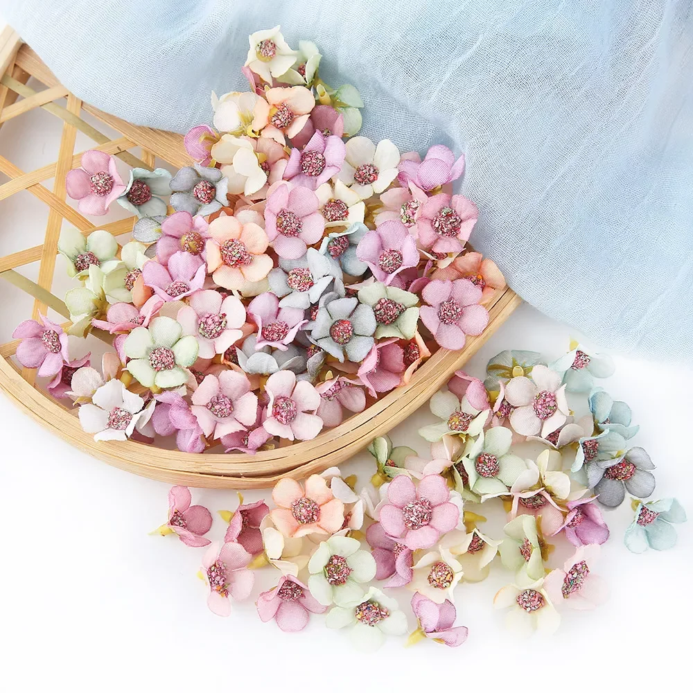 

50/100Pcs 2cm Multicolor Daisy Flower Heads Mini Silk Artificial Flowers for Wreath Scrapbooking Home Wedding Decoration