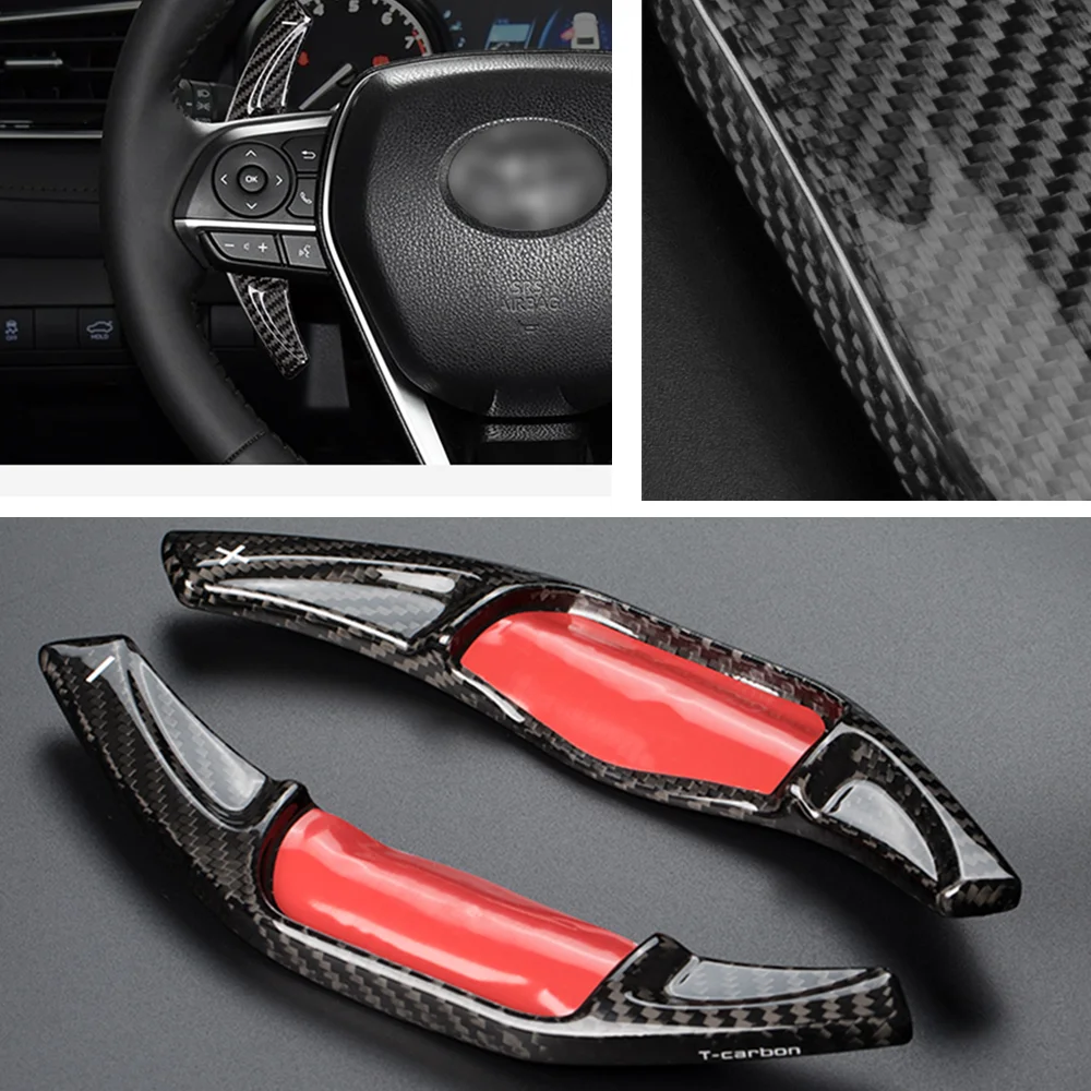 

2 Pieces Car Gear Steering Wheel Shift Paddle Cover Extension Pick Carbon Fiber For Toyota Camry Corolla Avalon 2018- 2021