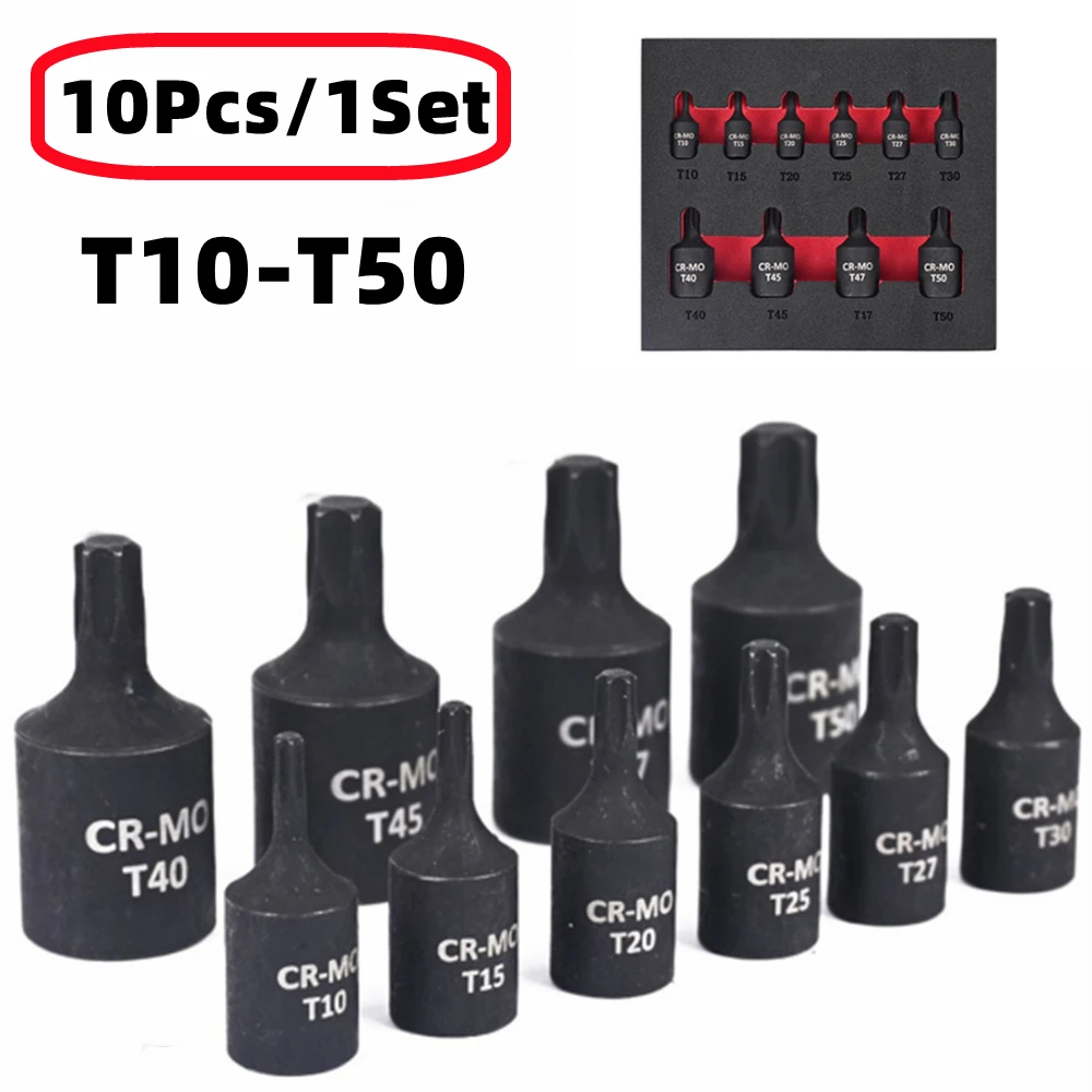 

T10 T30 Screwdriver T25 Socket 3/8 1Set/10Pcs T45 1/4 Drive Tools Bit T40 T47 Screwdriver T27 Torx Head T50 Hand T15 Inch T20