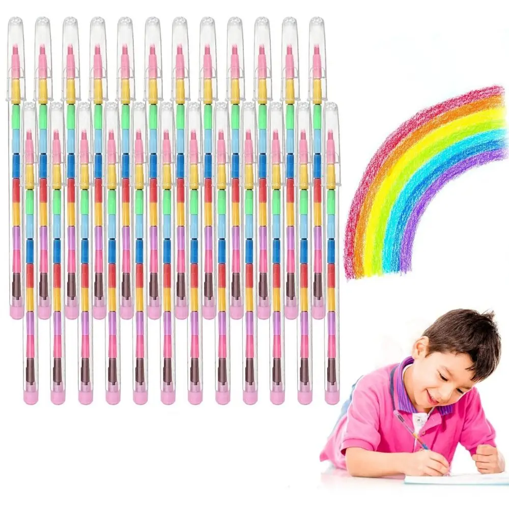 

10 Pcs 11 Colors School Supplies Stacker Originality Painted Crayon Colour Pen Oil Painting Stick Round Crayon