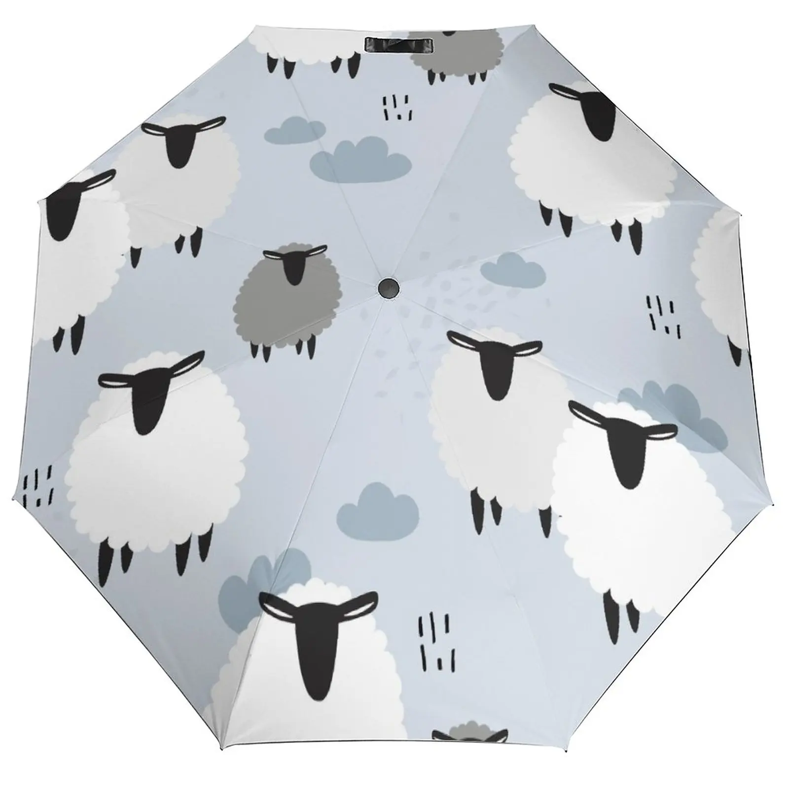

Wind Resistant Fully-Automatic Umbrella Cute Sheeps And Sky Rain 3 Folding Parasol Travel Car Umbrella