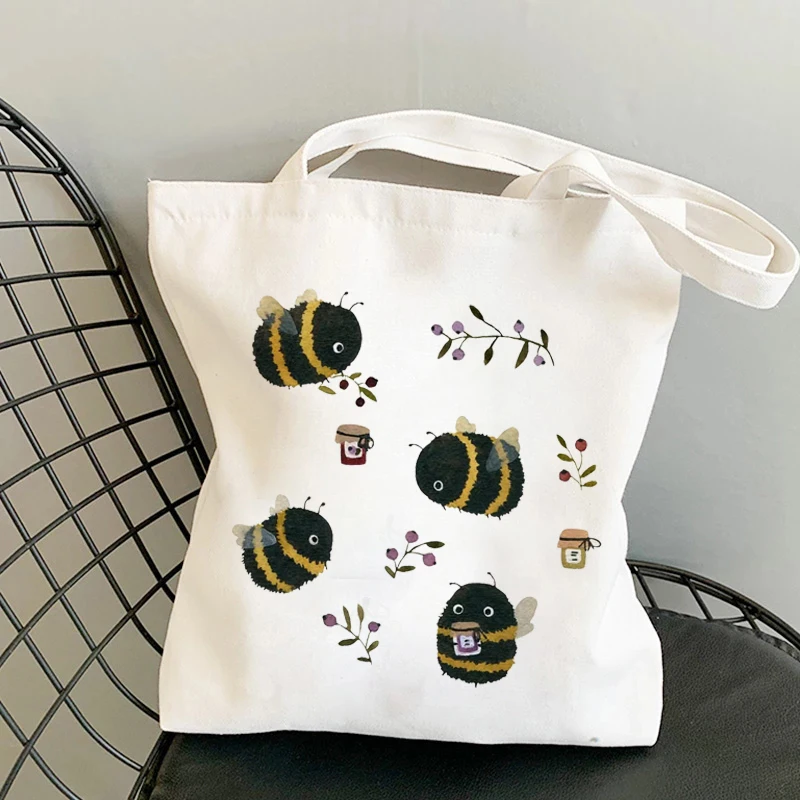

Canvas Tote Bag Shopper Bag Women Designer Handbags 2021 Girl Fashion Casual Large Capacity Cute Bee Printing Shoulder Bags