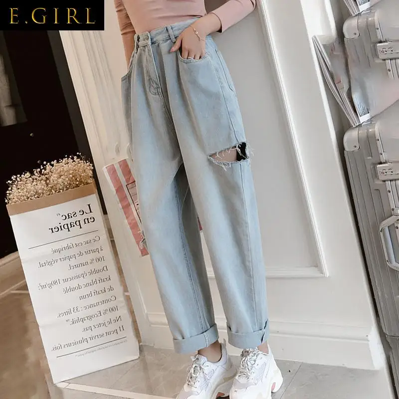 Jeans Women Pockets Denim Simple Cozy High Street All-match Femme Spring Hole Ulzzang Casual Straight Ankle-length Mujer Trouser