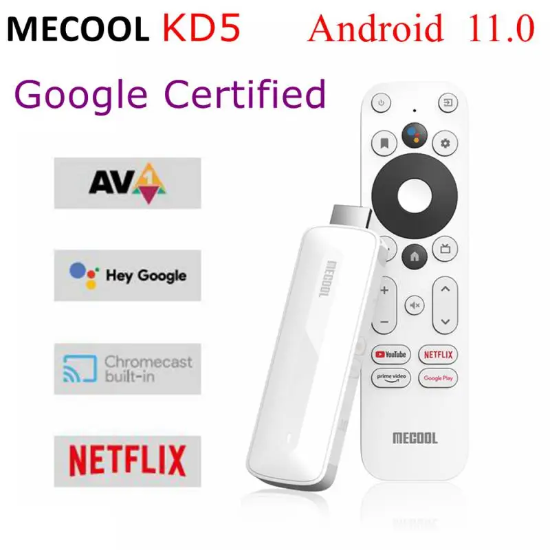 

Mecool KD5 Netflix TV Stick Amlogic S805X2 TV Box Android 11 1GB 8GB Google Certified Voice Support AV1 5G Wifi BT5.0 TV Dongle