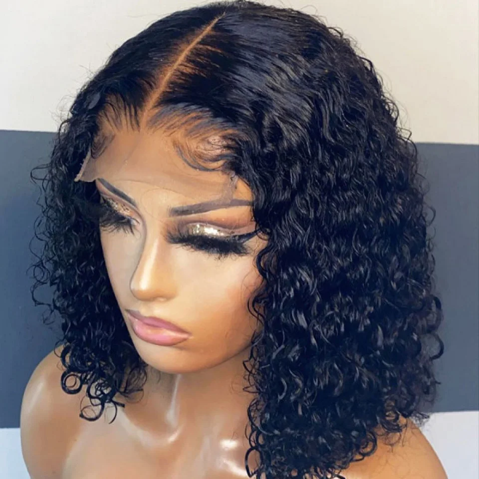 

4x4 Lace Front Wigs Water Wave Closure Bob Wigs Wavy Curly Human Hair Wig for Women Peruvian Remy Hair Perruque Cheveux Humain