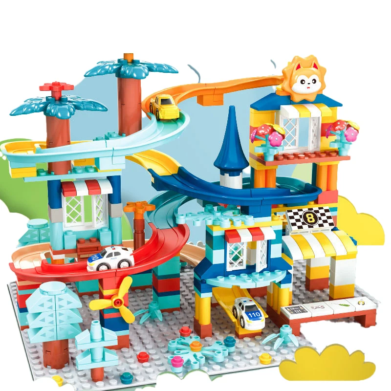 

Slide small particle building blocks toy park scene boys and girls puzzle assembly and insertion building blocks birthday gift