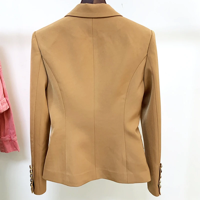 HIGH QUALITY Newest 2023 Star Style Designer Jacket Women's Classic Lion Buttons Double Breasted Slim Fit Blazer Brown