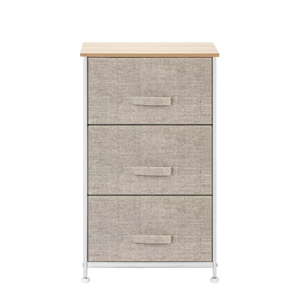 

3-Tier Dresser Drawer, Storage Unit with 3 Easy Pull Fabric Drawers and Metal Frame, Wooden Tabletop, for Closets, Nursery
