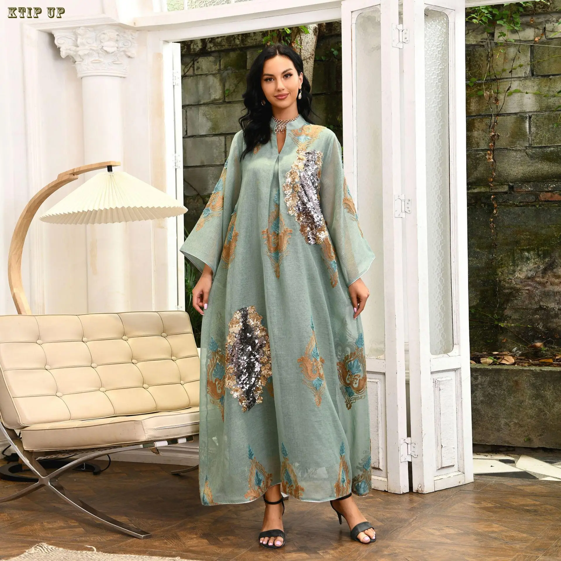 

Марокканский этнический длинный халат, Женская Вышивка, мусульманский Дубай, Женская драпировка, кафтан, турецкое Повседневное платье, модные платья, модная одежда