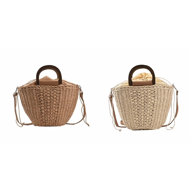

Fashion Lady Straw Handbag Hand-Woven Rattan Crossbody Bag Beach Wicker Knitted Shopping Shoulder Bag Bohemian