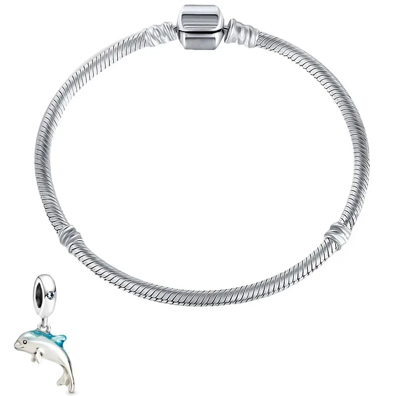 

MC pulsera Happy Sweet Cute Dolphin Beads Fit Original Charms Pandora Bracelet Bead Jewelry Making For Women Genuine