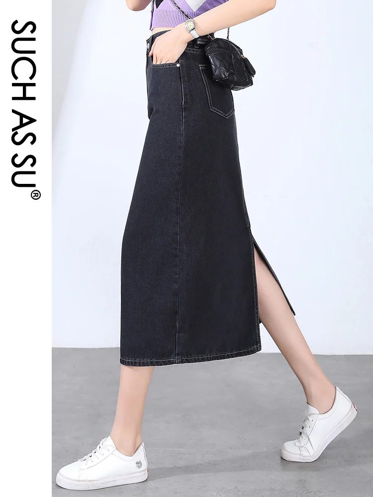 Например корейская мода 2022 джинсовые сексуальные юбки с разрезом черная