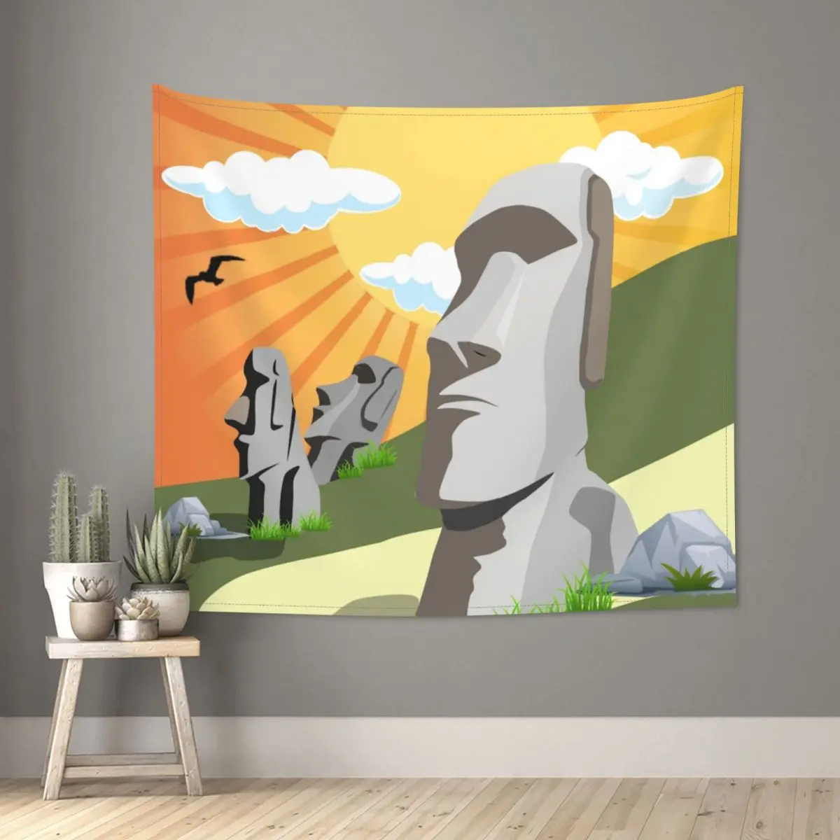 

Easter Island Tapestry Colorful Polyester Wall Hanging Room Decor Yoga Mat Psychedelic Wall Blanket