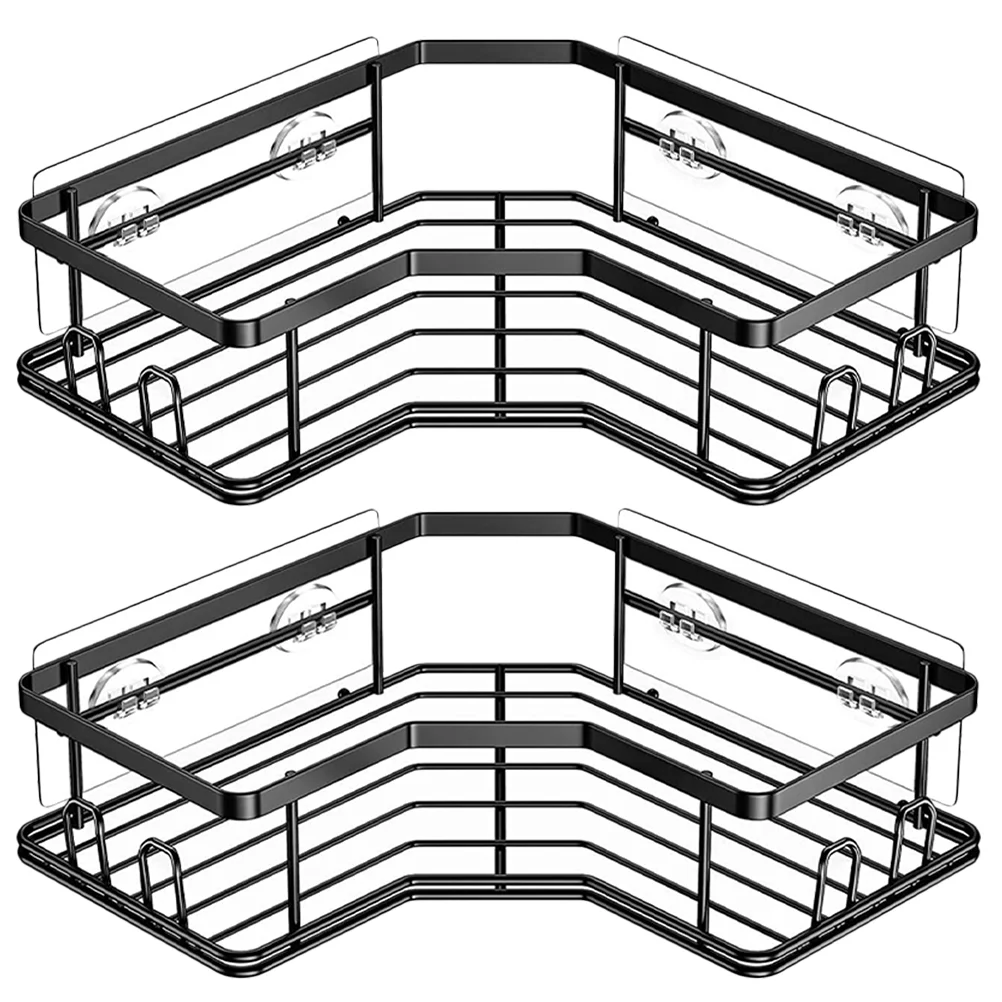 

2pcs Corner Triangular Storage Rack Bathroom Wall Punch-free Storage Shelf Wall Mounted Metal Rack