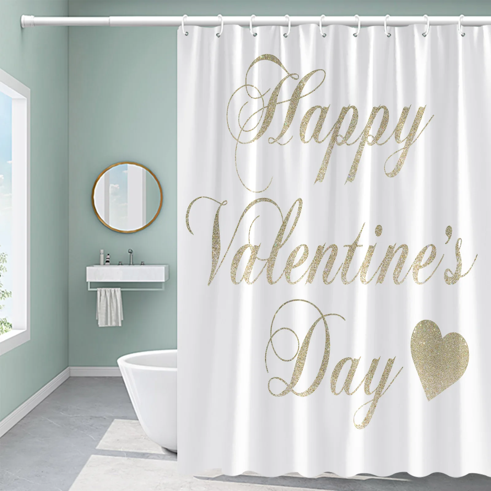 Happy Valentine Shower Curtain Modern Simple Polyester Fabric Decor Bathroom Curtain With Hooks Bathroom Accessories Set