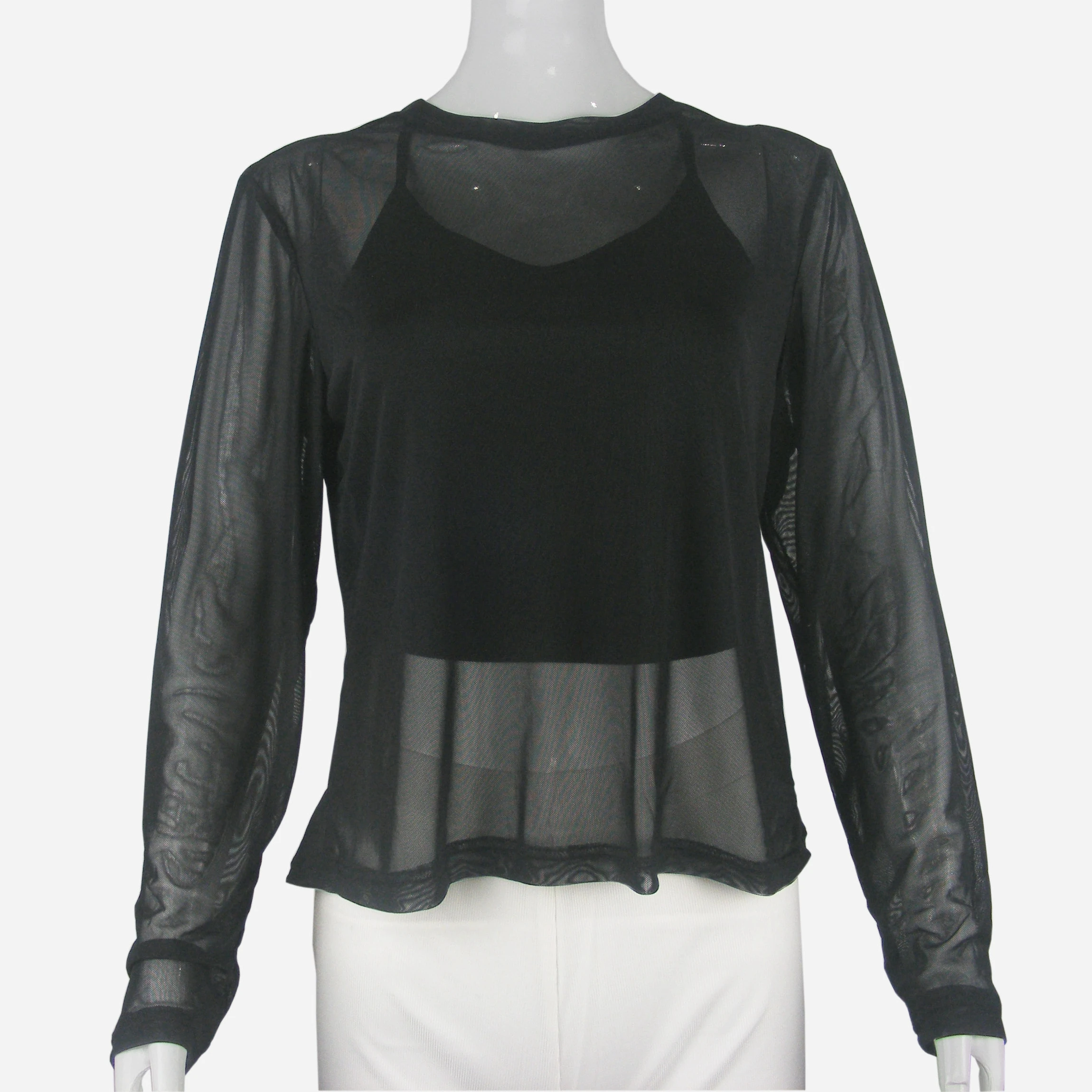 Женская Сетчатая Спортивная Футболка С Длинными Рукавами Прозрачный Топ Для