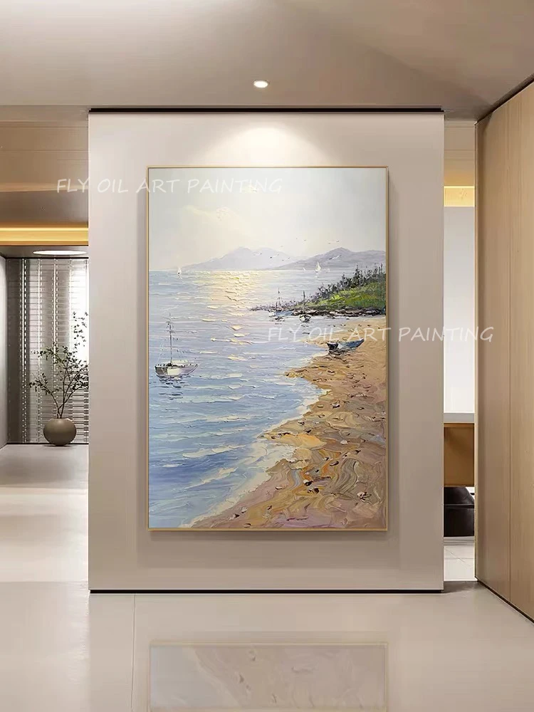 

Ocean seaside 2023 new fashion Hand Painted thick grey canvas large size Oil Painting on Canvas Wall Art as a gift unframe