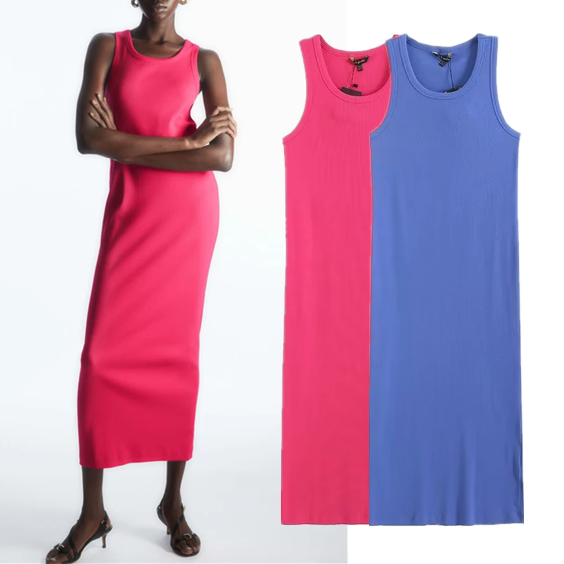 

Maxdutti 2023 Summer Party Dress Japanese Style Sexy Sleeveless Slim Fashion Solid Basic Knitted Dress