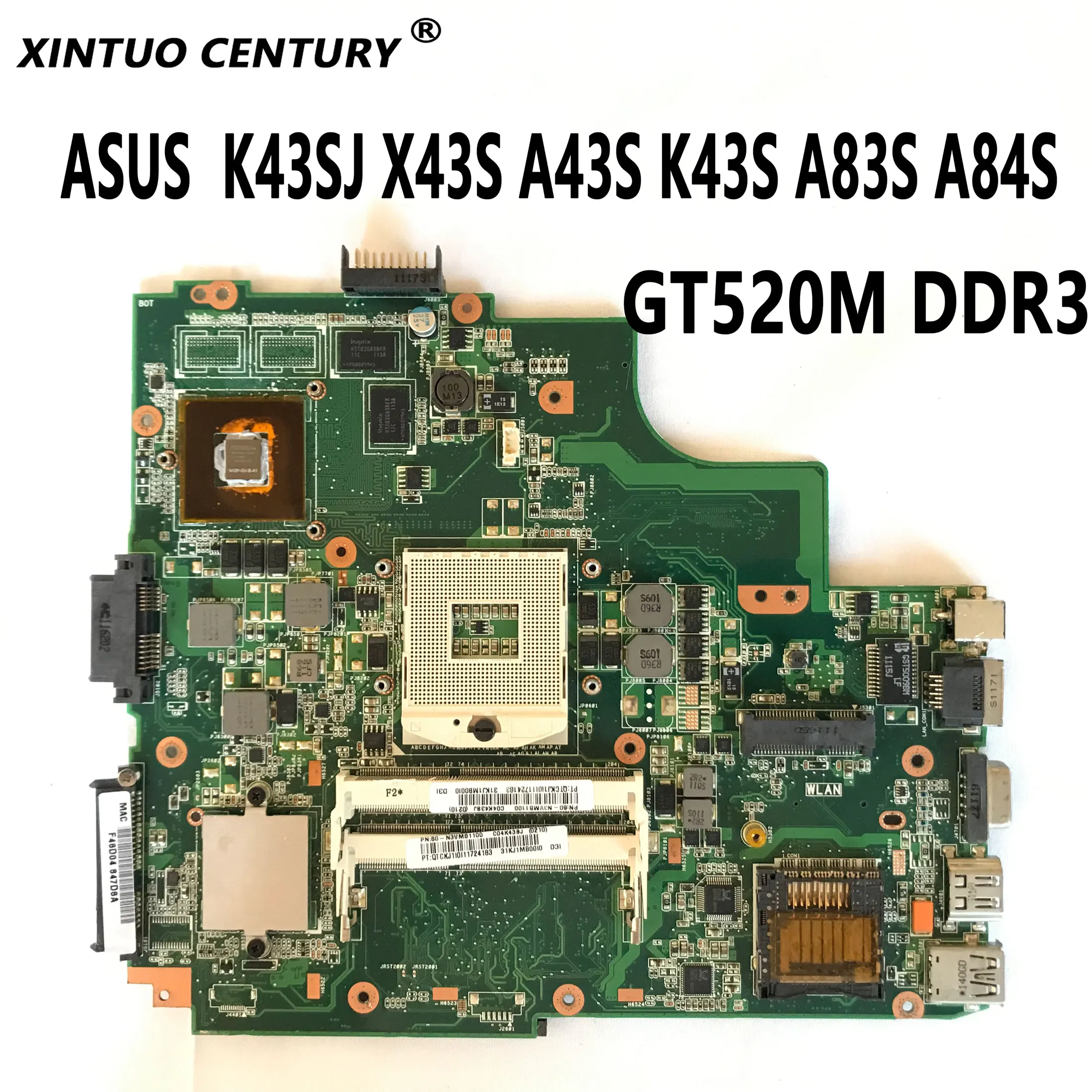 

K43SJ PC laptop motherboard for ASUS X43S A43S K43S A83S A84S K43SV laptop motherboard REV:4.1 1GB GT520M DDR3 100% Test Work