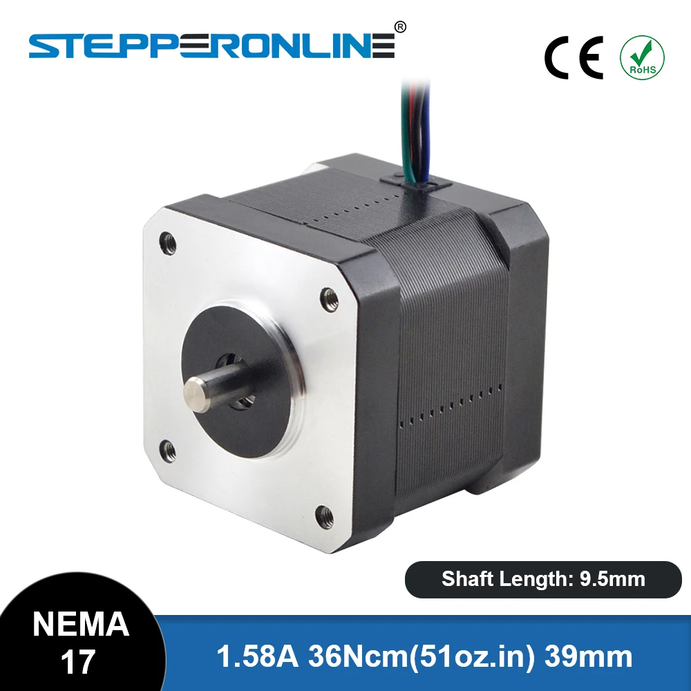 Шаговый двигатель с коротким валом Nema 17, 36 см (51 унция), длина 1,58 А, 39 мм, шаговый двигатель Nema17 для 3D-принтера