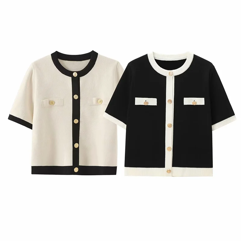 Женская трикотажная куртка с коротким рукавом и круглым вырезом