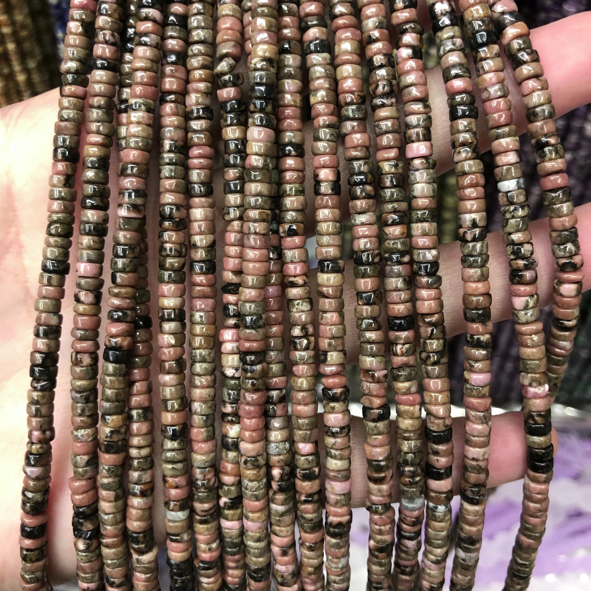 

2x4mm Black Rhodonite Beads Natural Stone Beads Rondelle Beads 15''