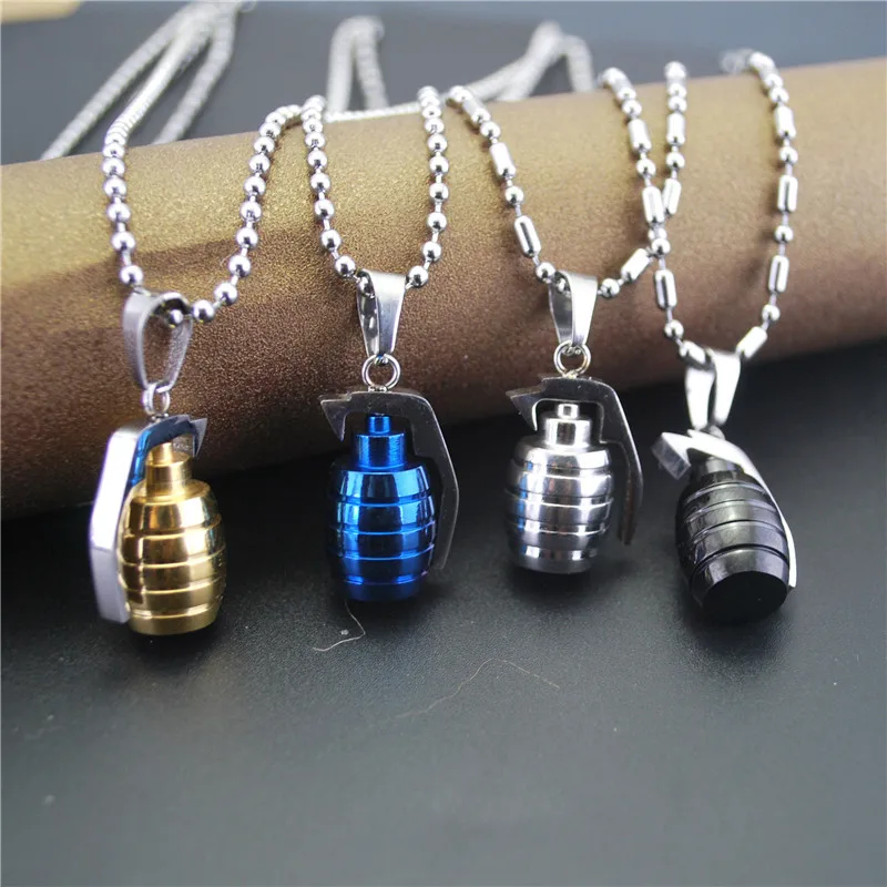 

Hip Hop Grenade Pendant Necklace for Men Women Stainless Steel Box Chain Fashion Jewelry Gift Gothic Special Forces ornaments