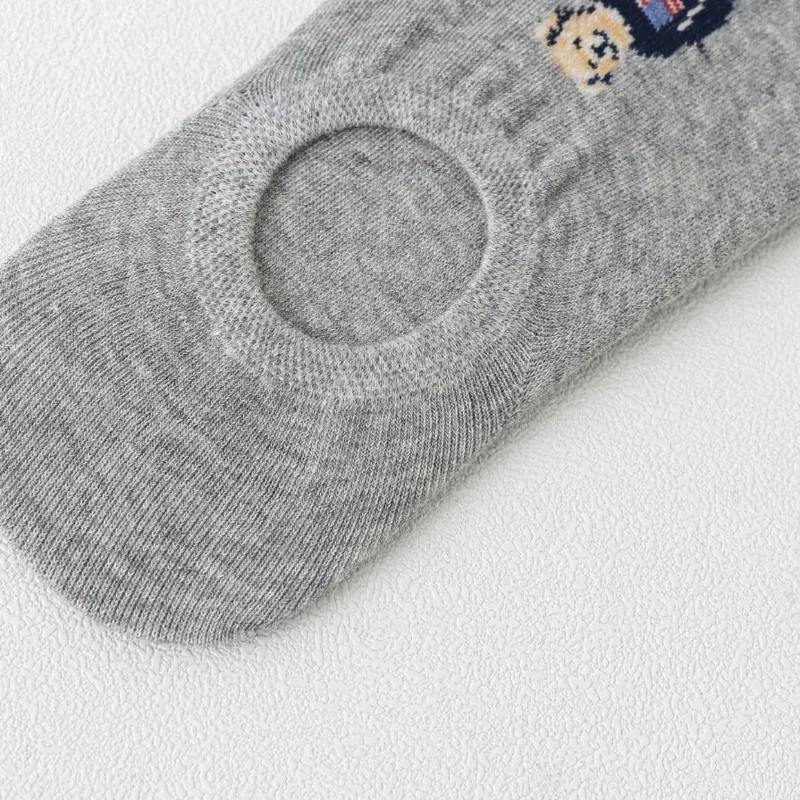Fashion Men's Boat Socks Cartoon Bear Summer Autumn Anti-Slip Transparent Silicone Cotton Ankle Slippers Socks Retro