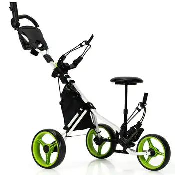 3-Wheel Golf Push and Pull Cart Trolley with Seat Adjust Handle