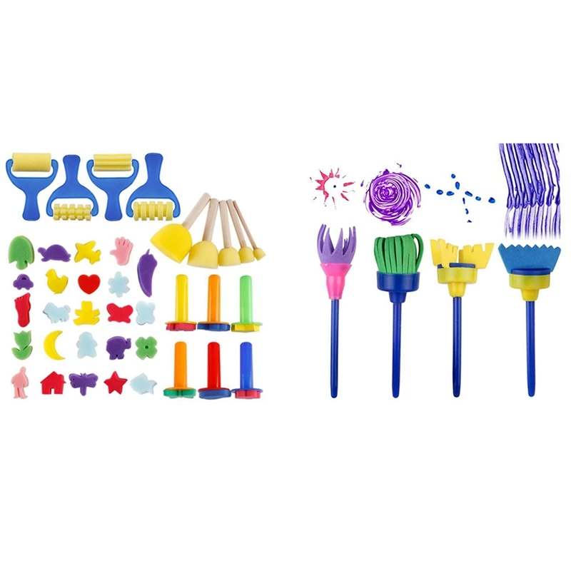 

1 Set Mini Flower Sponge Painting Brushes Craft Brushes Set & 4 Pcs Sponge Paint Brushes For Kids For DIY Arts Crafts