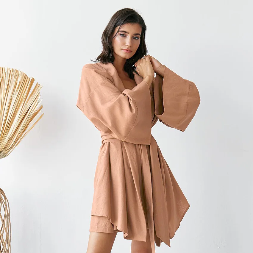 

Women's 2 Pieces Set Bathrobe Set Solid Long Sleeve Spring Autumn Ladies Dressing Gown and Nightdress Loose Nighwear for Female