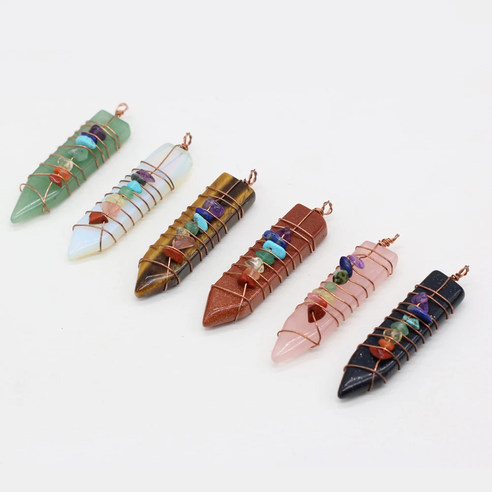 

Natural Stone Rose Quartz Seven Chakra Crystal Metal Copper Wire Pendant For Jewelry Making DIY Necklace Accessories Charms Gift