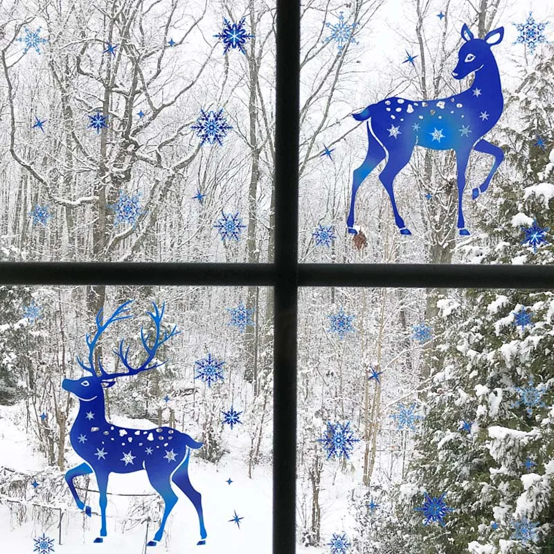 

Merry Christmas Snowflake Elk Glass Stickers Wall Decal for Christmas Home Store Glass Decor New Year Noel Navidad Supplies