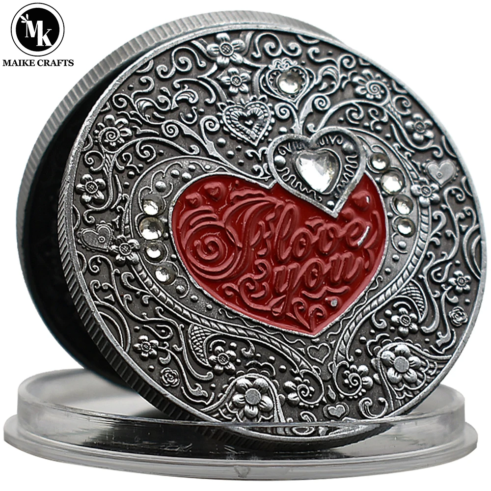 

Love Commemorative Coin Metal Vintage Silver Plated Diamond I Love You Challenge Coin Collection Lover Wedding Gift