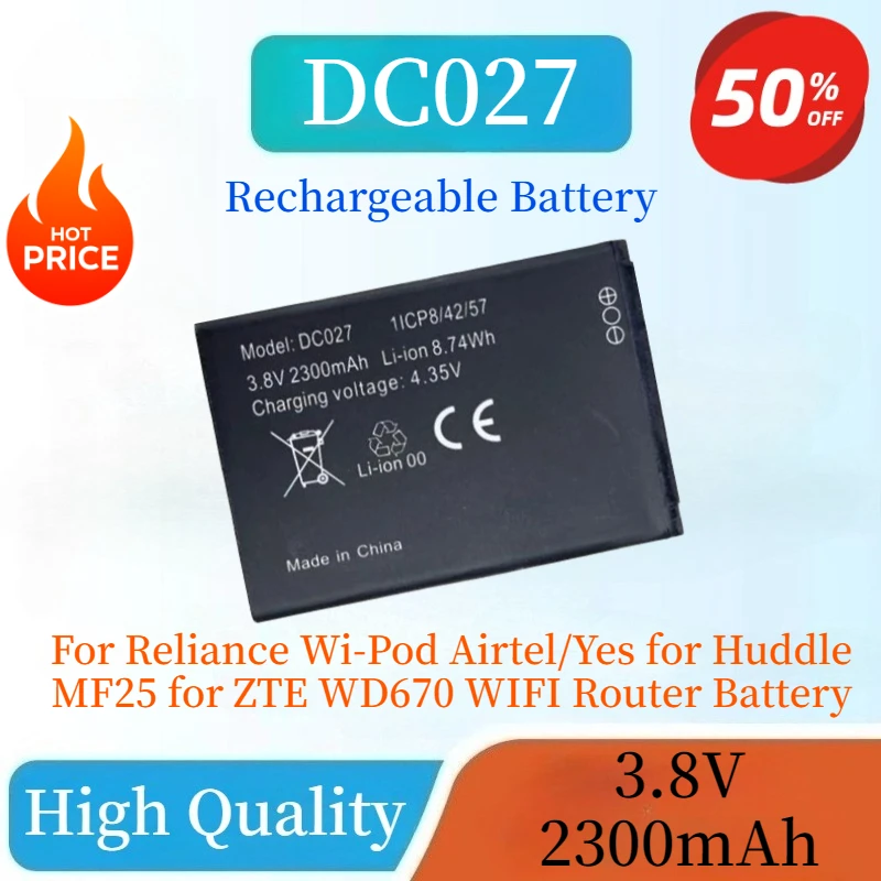 Фото Новый аккумулятор 3.8V 2300mAh для Jazz MF673 DC009 DC021, для Reliance Wi-Pod Airtel/Yes, для Huddle MF25, для ZTE WD670 WIFI-роутера №2