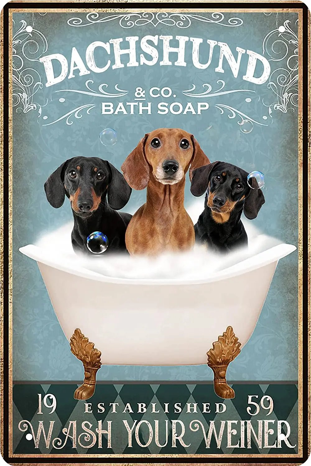 

Funny Dachshund Decor Bathroom Vintage Metal Tin Signs Decor Bathtub Decor Dachshund lovers Club Wall Art Poster Retro Poster