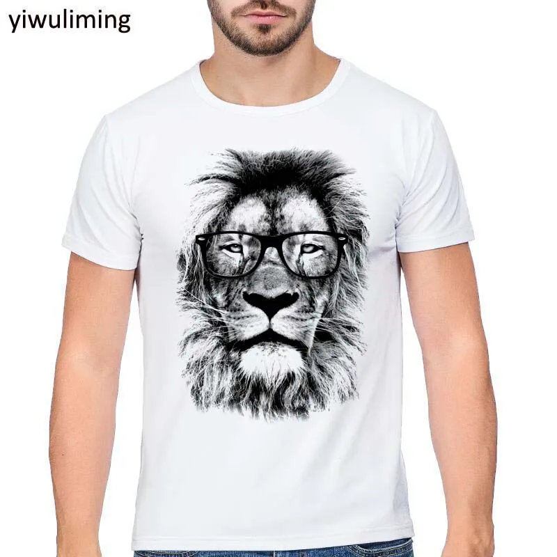 

The King Lion Wear Glasses Printed T-Shirt Men's Summer Cool The king lion of the library Design Tops Funny Custom Hipster Tees