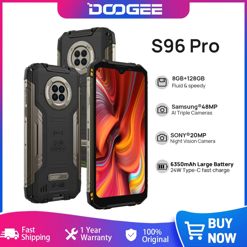 Clearance DOOGEE S96 Pro Ruggeed phone 48MP Round Quad Camera Smartphone 20MP Infrared Night Vision Octa Core 8GB+128GB 6350mAh