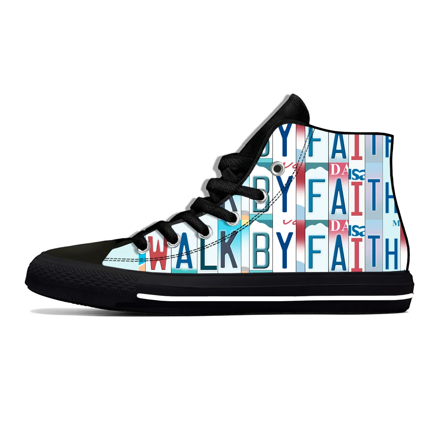 

Walk By Faith High Top Sneakers Mens Womens Teenager Casual Shoes Canvas Running Shoes 3D Print Breathable Lightweight shoe