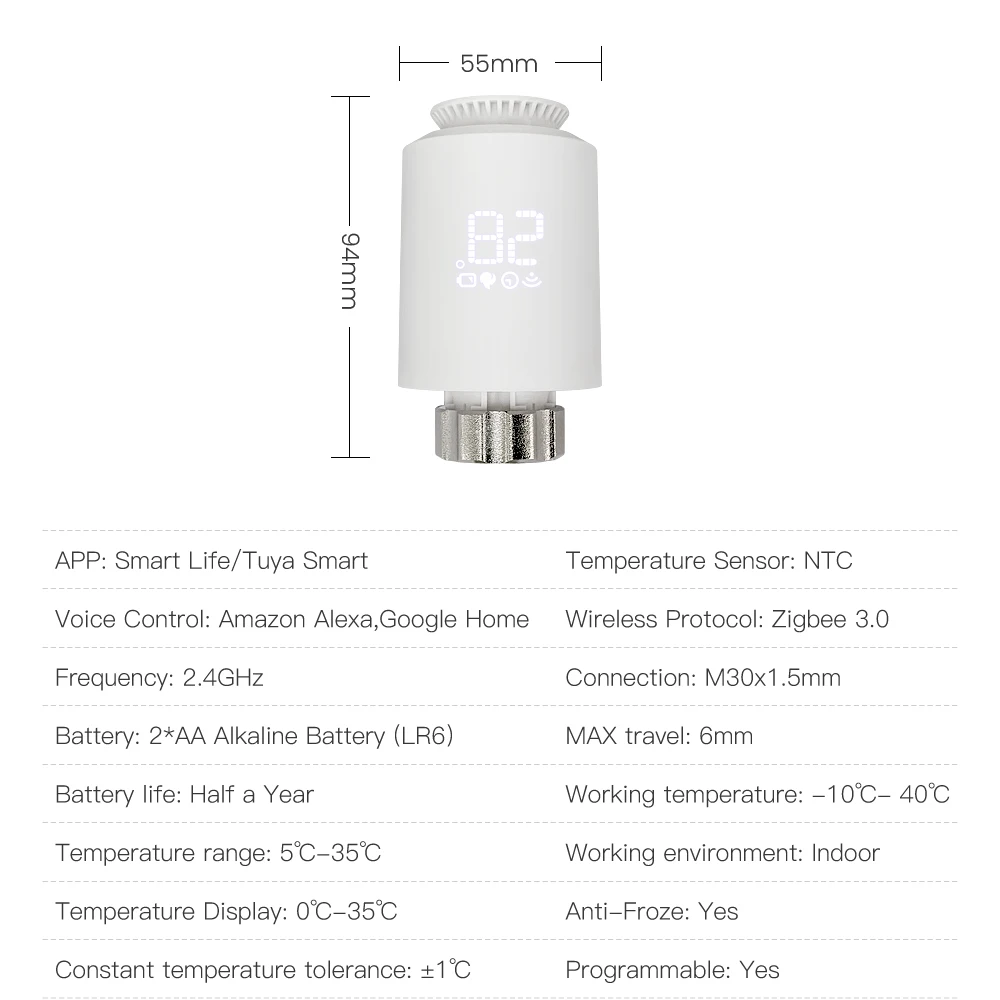 AVATTO 1-6 шт. Tuya ZigBee термостат привод радиатора умный контроллер термостатического