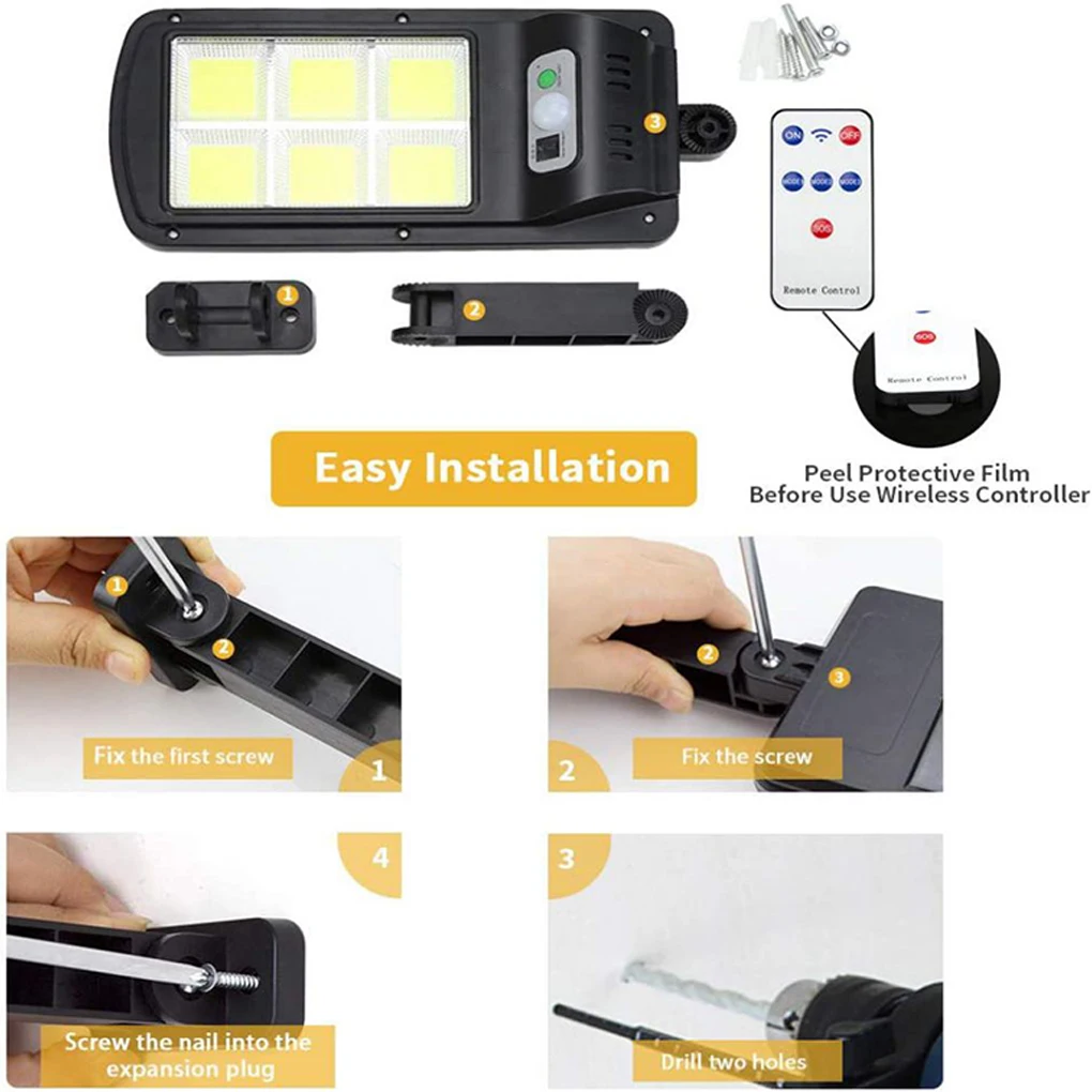 

Solar Sensor street light 120 LED Waterproof PIR Motion Sensor Smart Remote Control Lamp 50W Outdoor Garden Security Wall Light