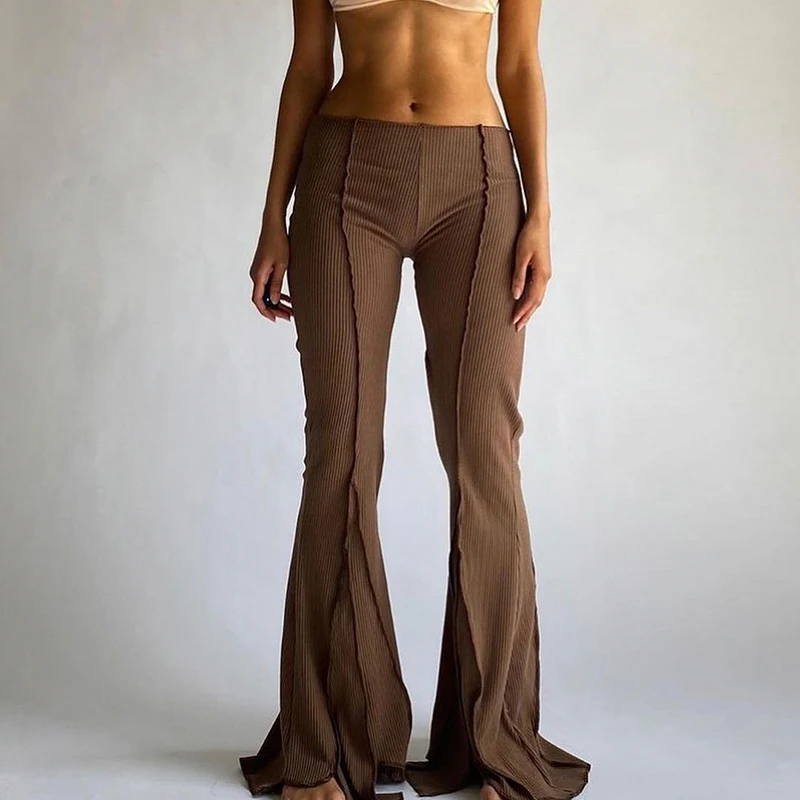 

Женские осенние модные брюки-клеш 2021, винтажные хиппи брюки с заниженной талией, женские эластичные брюки-клеш, однотонные брюки в стиле хип...