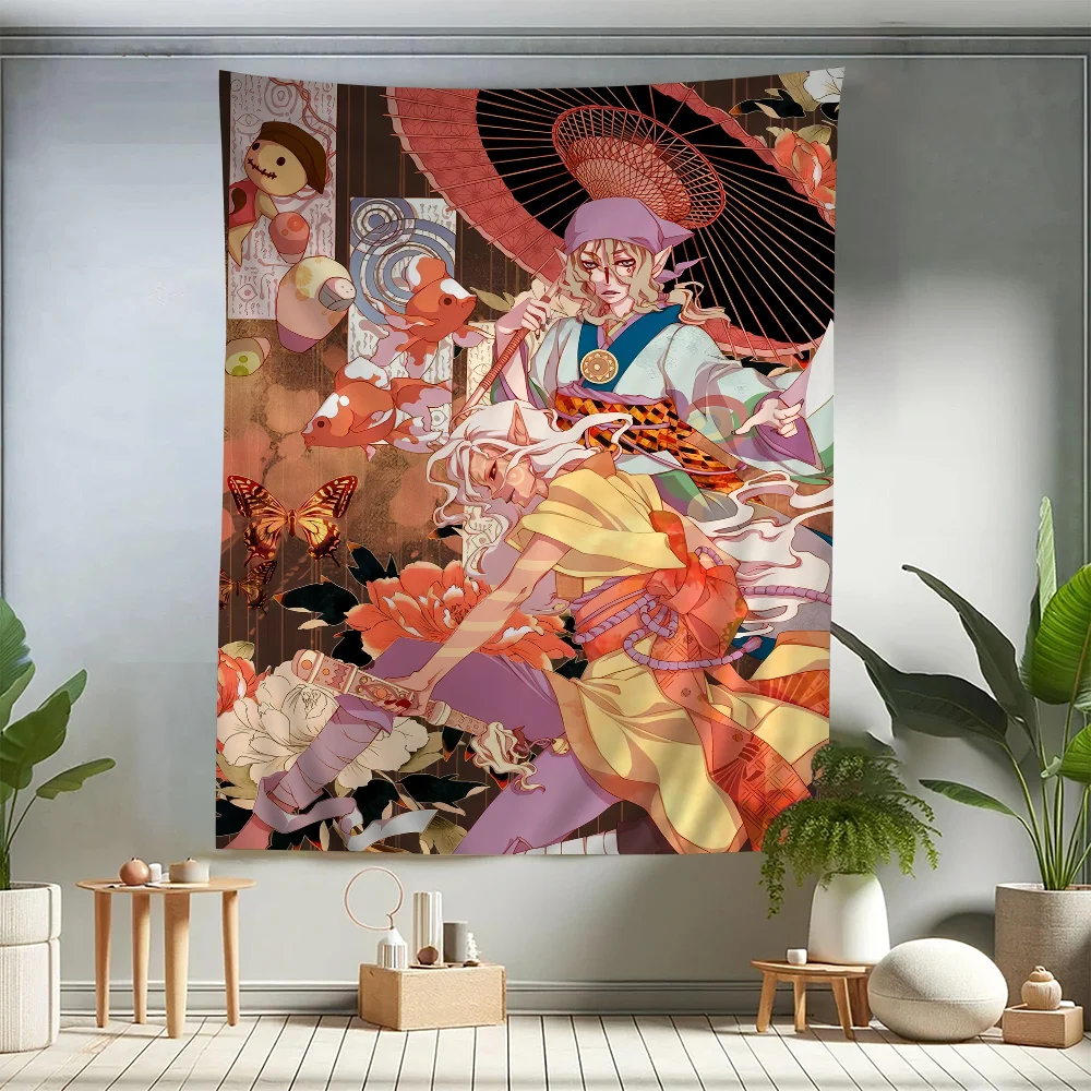 Цветной гобелен Kusuriuri Mononoke настенные ковры в стиле хиппи с цветами декор для