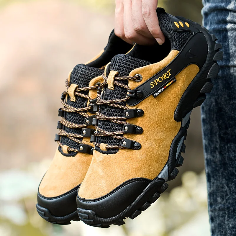 JIEMIAO New Men Hiking Shoes Outdoor Genuine Leather Comfortable Sport Army Boots Anti-Slip Mens Climbing Trekking Hunting Shoes