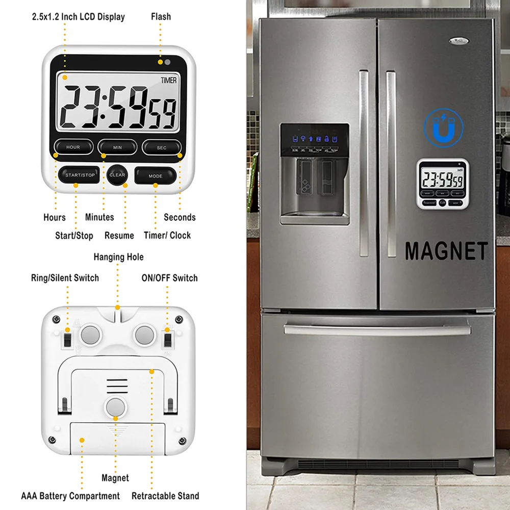 Цифровой экран кухонный таймер большой дисплей цифровой квадратные часы для