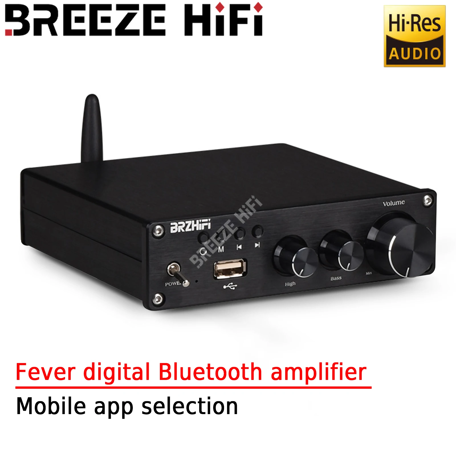 

Цифровой усилитель мощности BREEZE HIFI Fever, USB флэш-накопитель, воспроизведение музыки, регулировка высоких басов, мобильное приложение