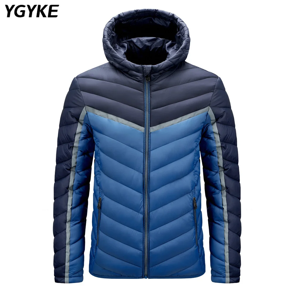 New Winter Men's Fashion Slim Hooded Jacket Warm Colorblock Trend Coat Casual Comfortable Men's Cotton Clothes