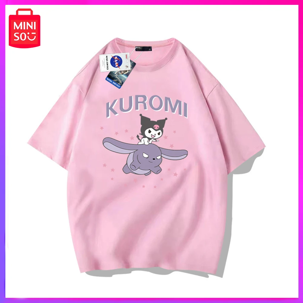 

Miniso Sanrio Kuromi New Summer Students Printed Niche Design Sense Loose T-Shirt Black White Birthday Christmas Girl Boy Gift