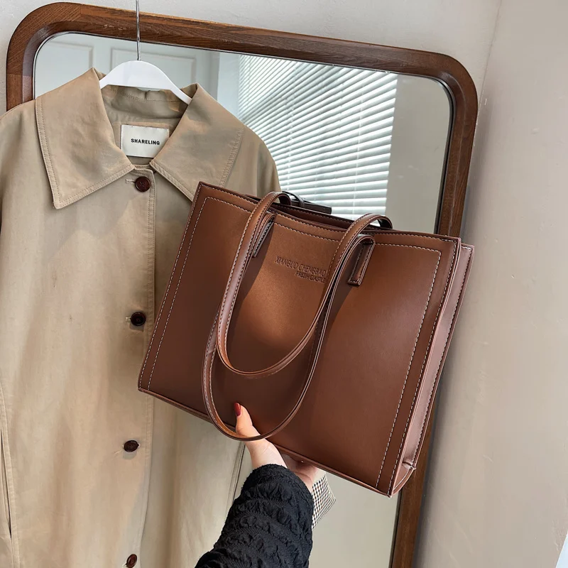 

Square Tote Bag For Women Pure Color Large Capacity Shopper Shoulder Bags 2023 Luxury Designer Handbag Female Business Briefcase