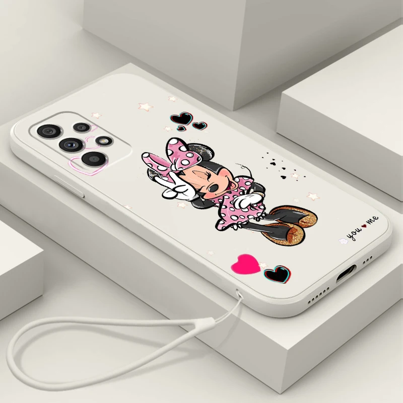 

Phone Case For Samsung Galaxy A73 A53 A54 A34 A14 A13 A03 A03S A72 A52 A32 5G Mickey Minnie Disney Cute Art Liquid Rope Cover